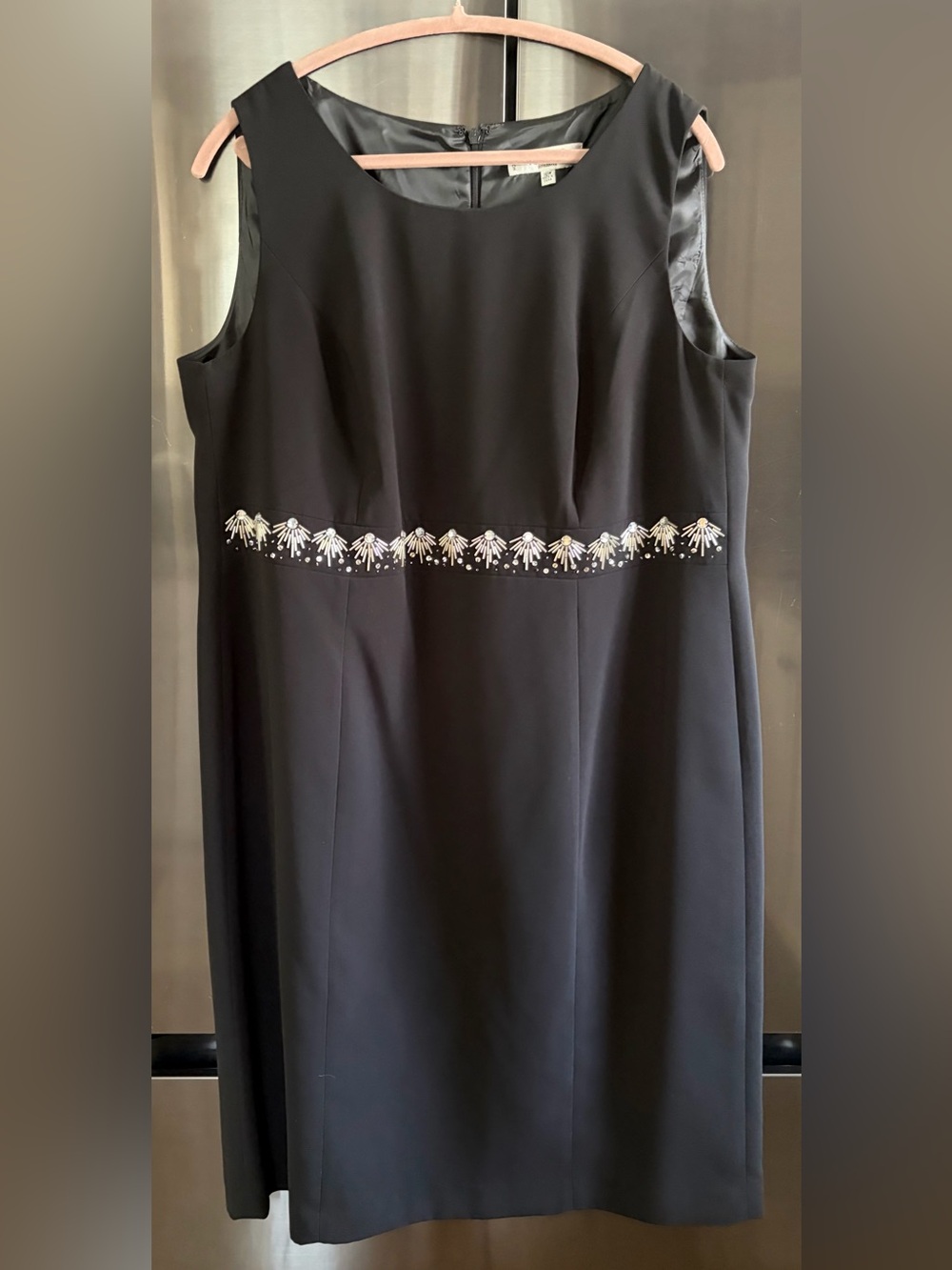 Kasper Tailored Blk Glitz Art Deco Beaded Waist Midi Dress 16W EUC Spec Occasion